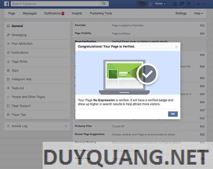 How to confirm Fanpage for business on Facebook (stick mark)