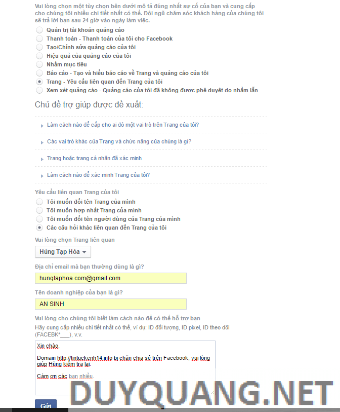Instructions to remove Block domain when sharing on Facebook