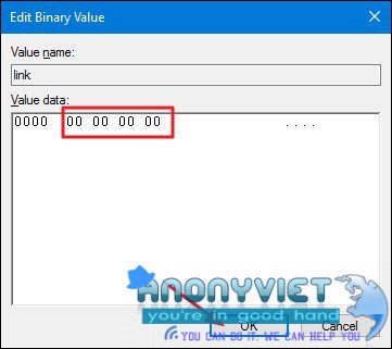 Trên khung Value Data, thay thế giá trị hiện tại thành "00 00 00 00".