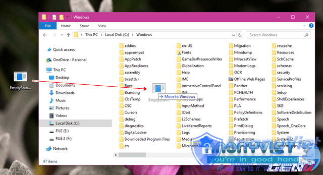   Copy the Empty Standby List packet after downloading and paste it into the Windows folder in partition C. 