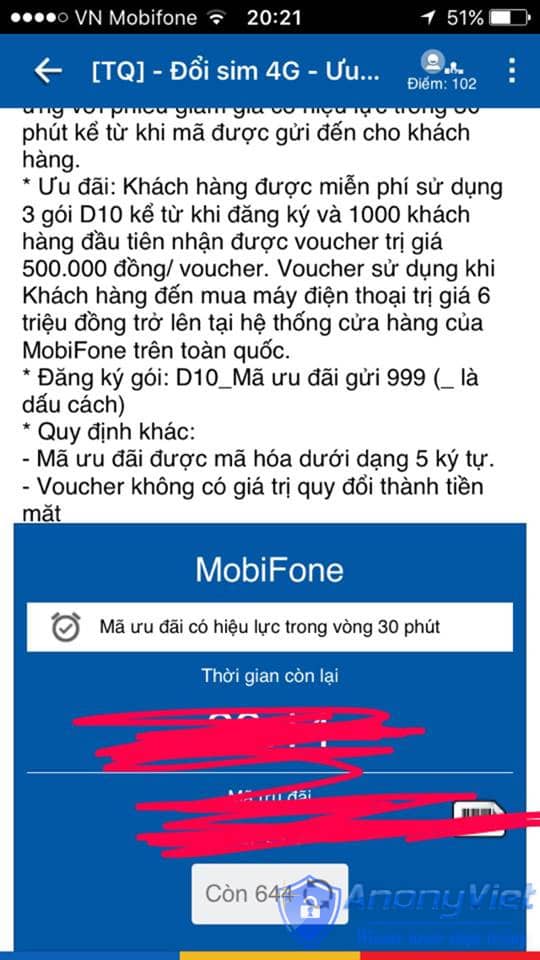 How to get free 3G/4G package D10 Mobifone for 3 days 11