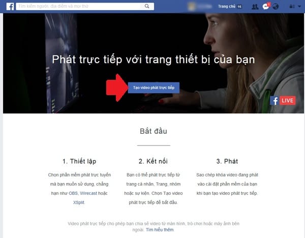 Instructions for Live Stream Facebook on a 17 . computer screen