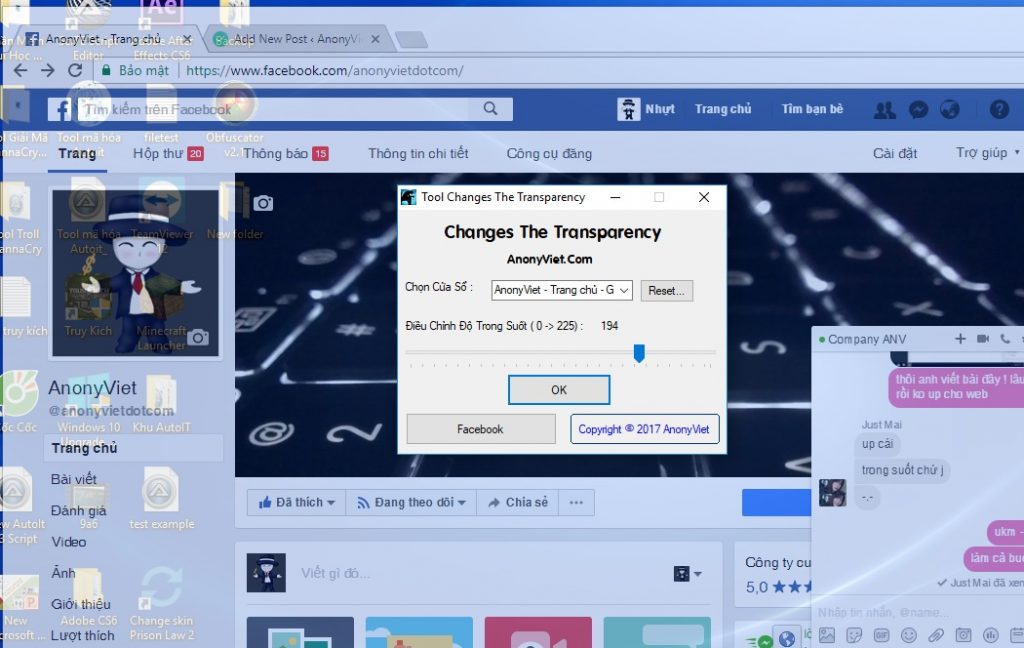 Program Transparent Program Transparency Adjustment Tool - AnonyViet - English Version