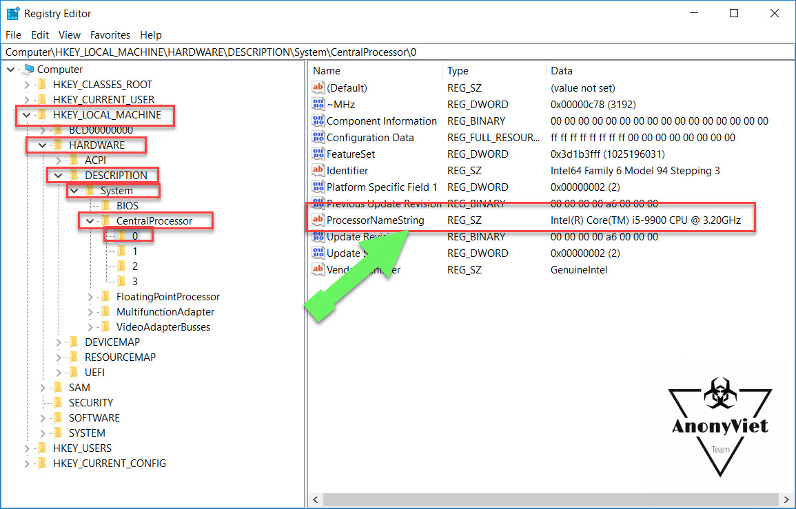 Instructions for editing CPU information on Windows 8