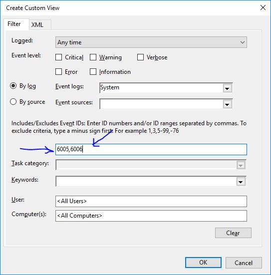 How to monitor the time of turning on and off the computer with Event Viewer 8