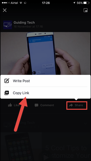 facebook video sao chép tùy chọn liên kết