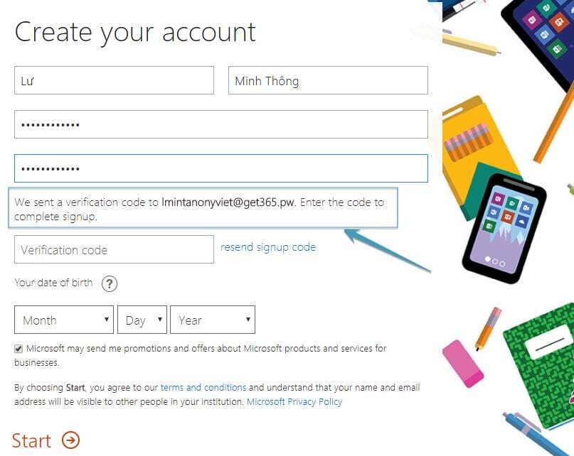 Instructions to register for a free Onedrive 5TB account