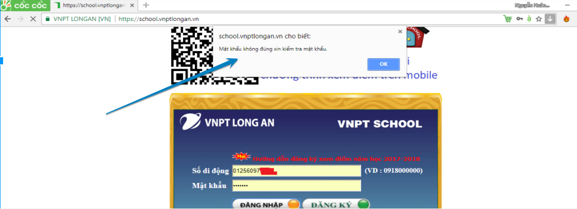 Phát hiện lỗi đăng nhập của Website VNPT School Long An