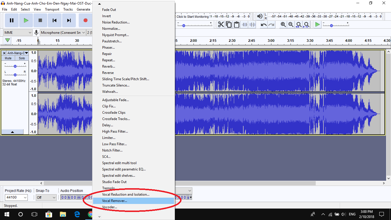 How to extract beat from song with lyrics using Audacity