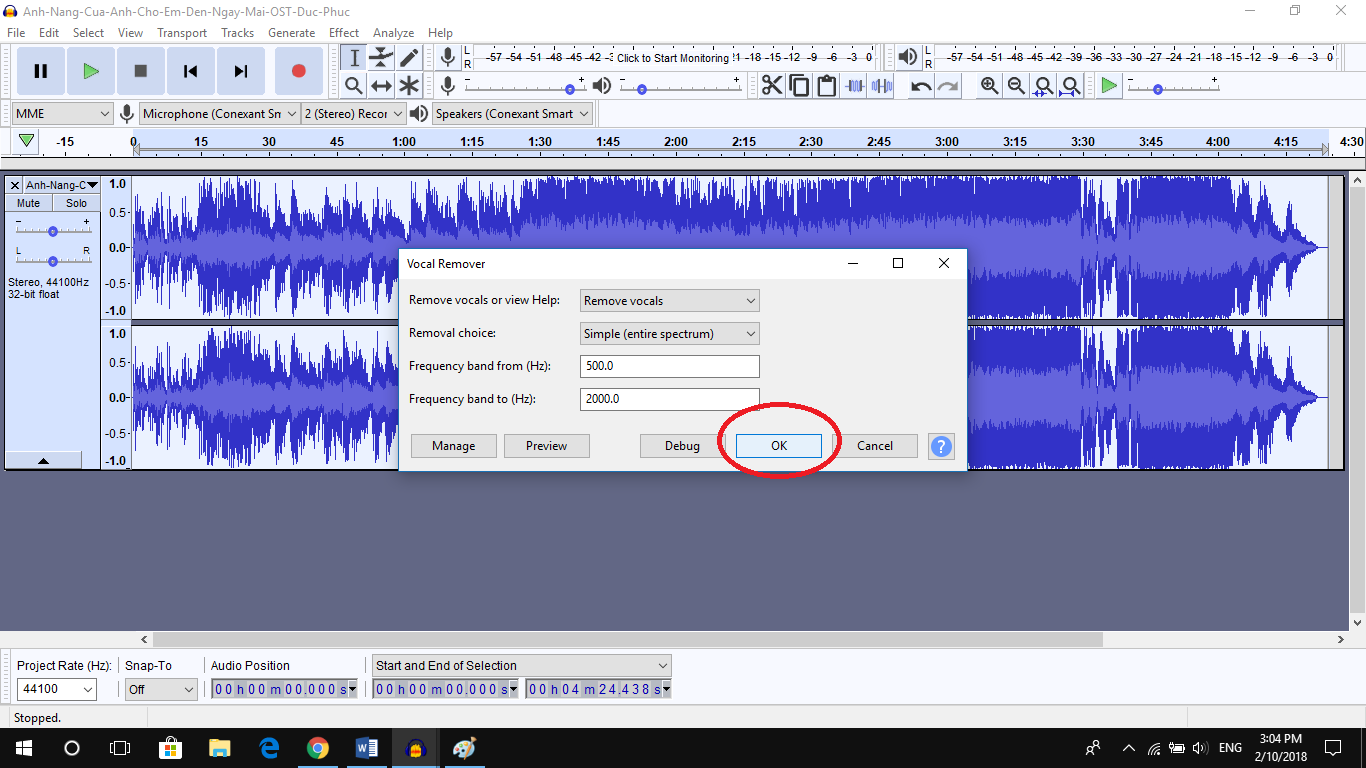 How to extract beat from song with lyrics using Audacity