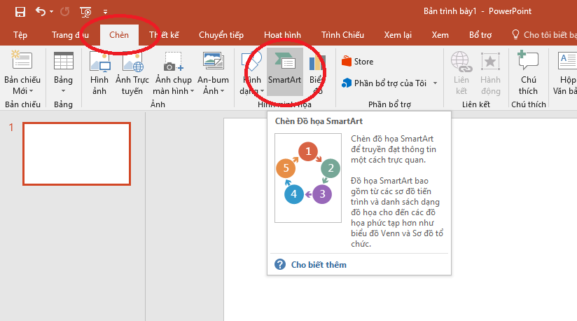 Instructions for using SmartArt to create charts on PowerPoint 10