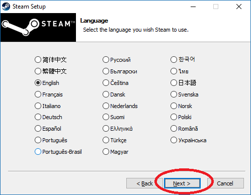 Instructions to download and register Steam to play copyrighted games