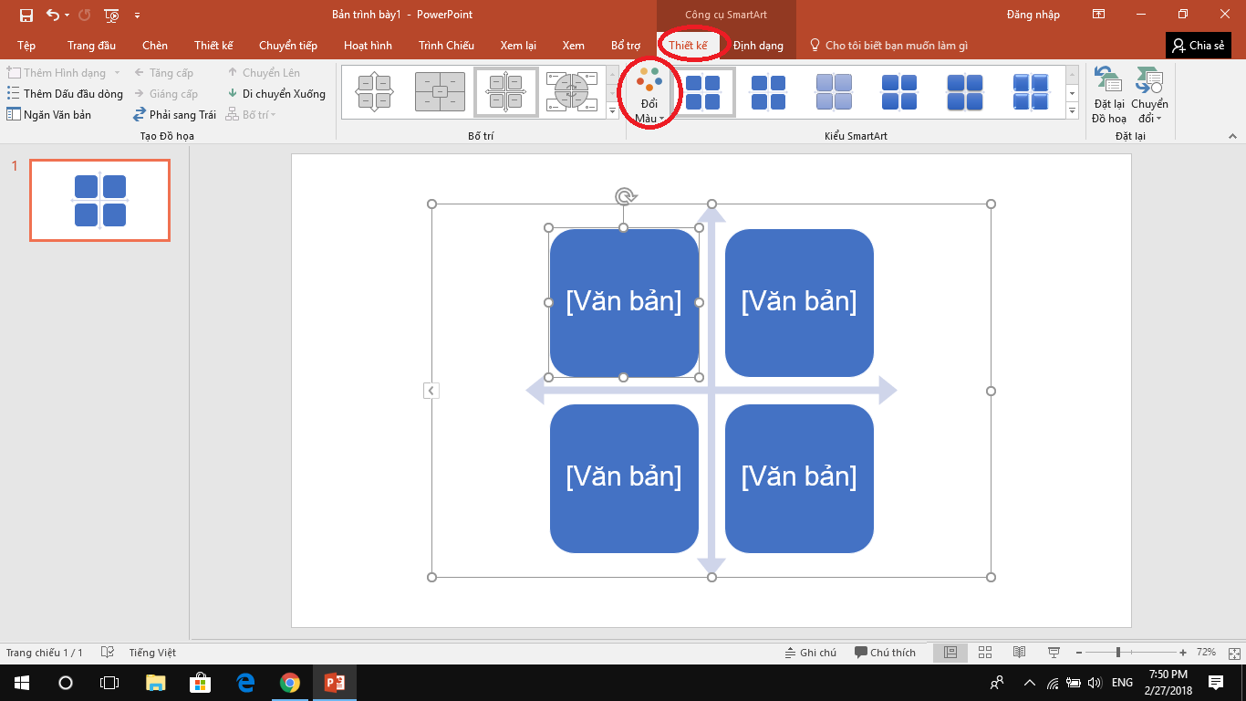 Instructions for using SmartArt to create charts on PowerPoint 14