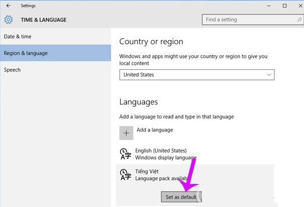 Hướng dẫn đổi ngôn ngữ sang tiếng việt cho Windows 10