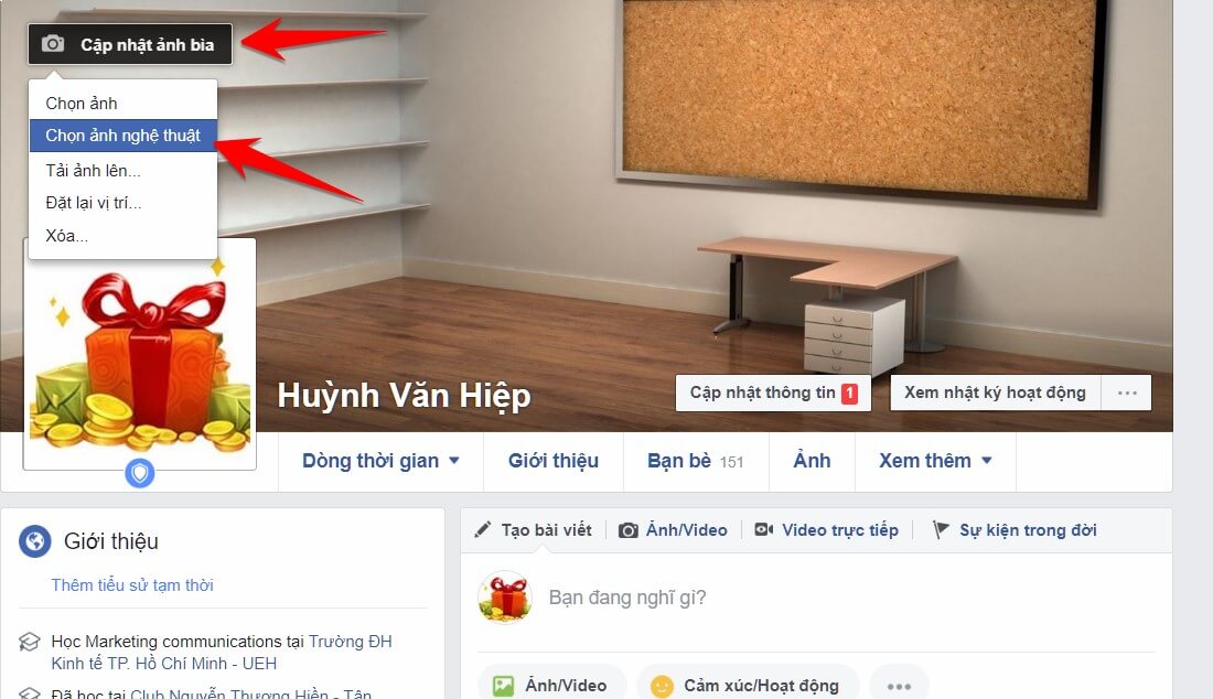 Instructions to hide Facebook cover photo and avatar