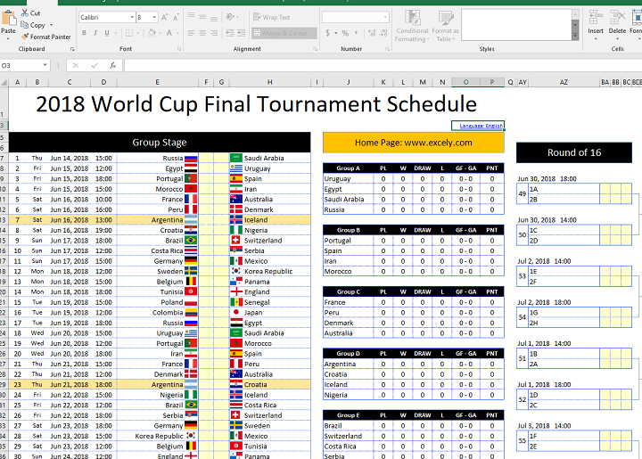 Share file Excel lịch thi đấu World Cup 2018 theo giờ Việt Nam