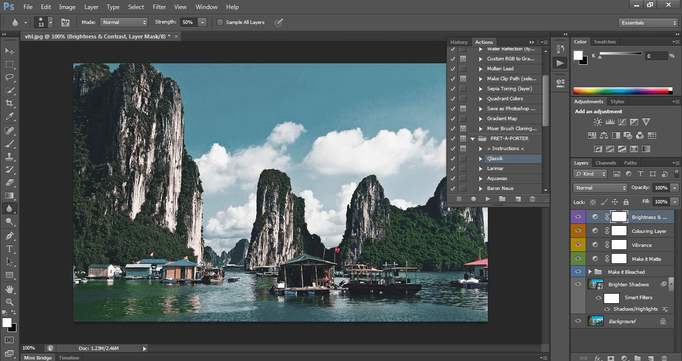 action photoshop tự động blend màu