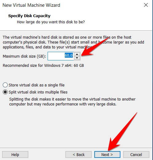 Store virtual disk as a multiple file