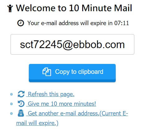 mail tạm thời 10minutemail.net