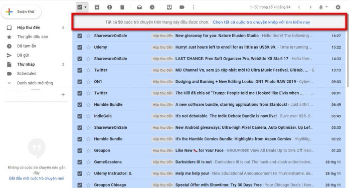 Instructions to delete unread mail in Gmail very quickly
