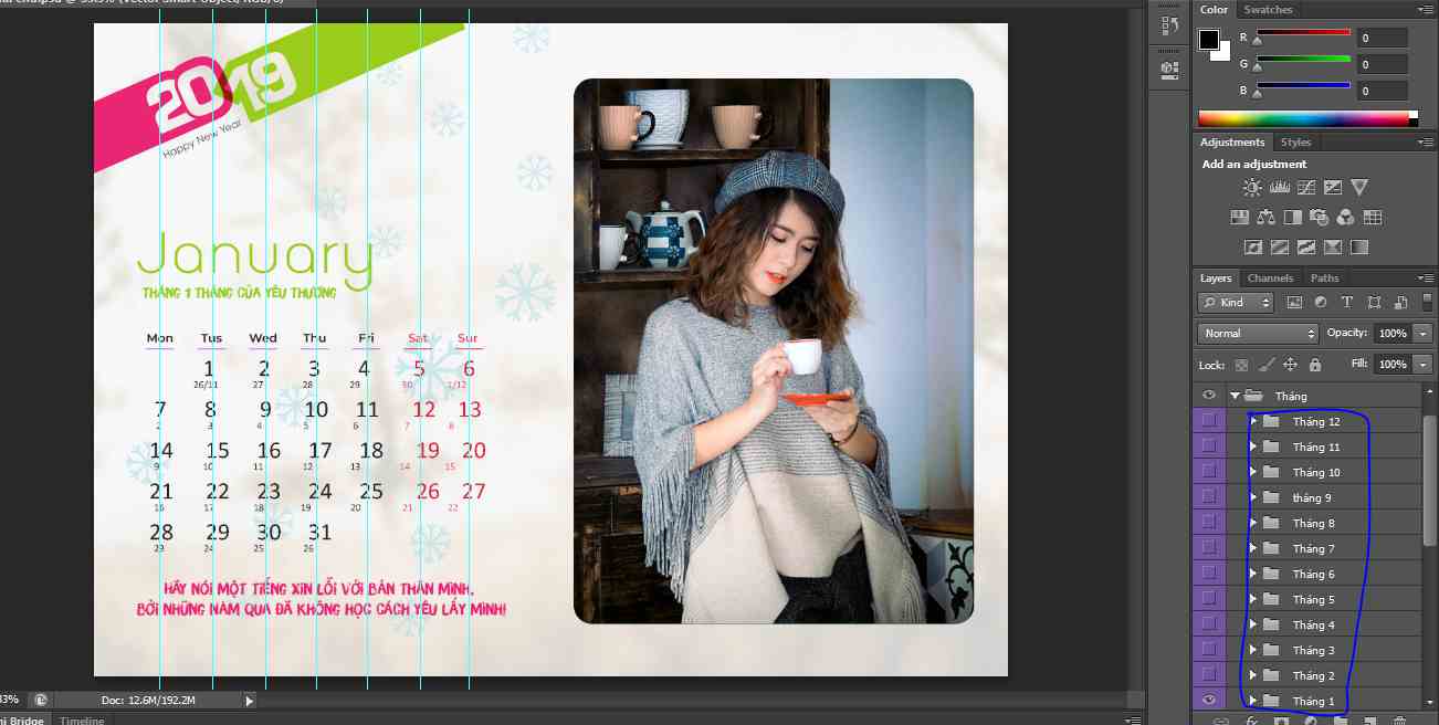 Free Share the very beautiful 2019 New Year calendar Photoshop file 16