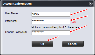 Nhập Username và Password