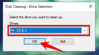 Select the drive in Disk Cleanup