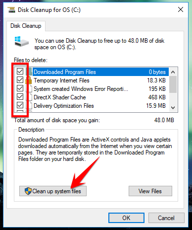 Select the file to delete and click cleanup