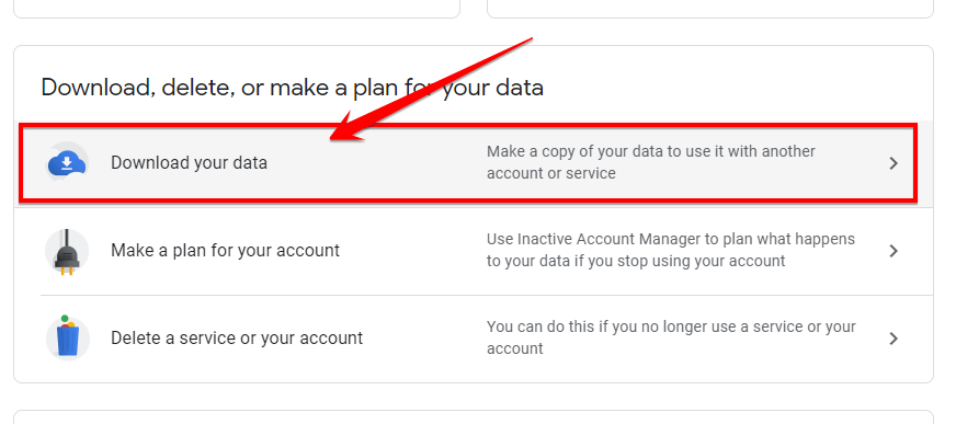 nhấn vào Download your data.