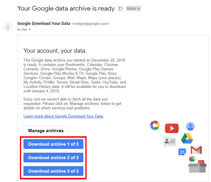 Download google account data