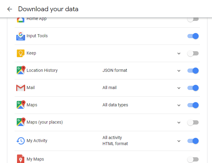 Select which apps to download data