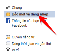 chọn Bảo mật và đăng nhập