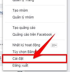 truy cập cài đặt của Facebook