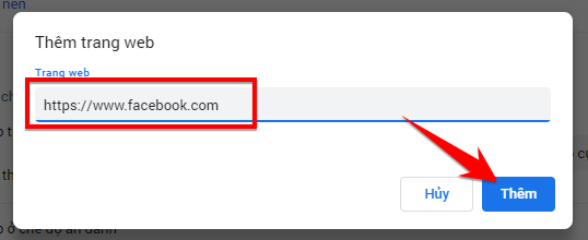 Nhập địa chỉ trang web và nhấn Thêm.