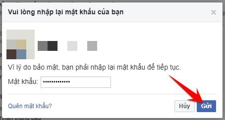 nhập mật khẩu để xác nhận thay đổi