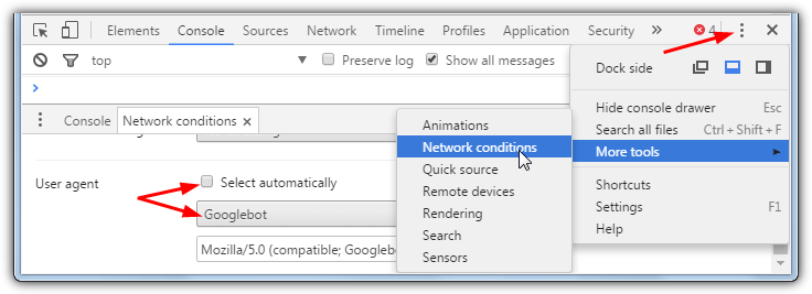 More tools > Network conditions