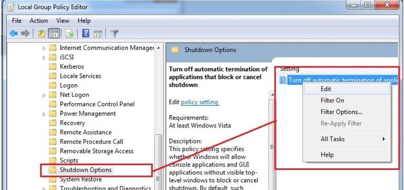 Turn off automatic terminations of applycations that block or cancel shutdown