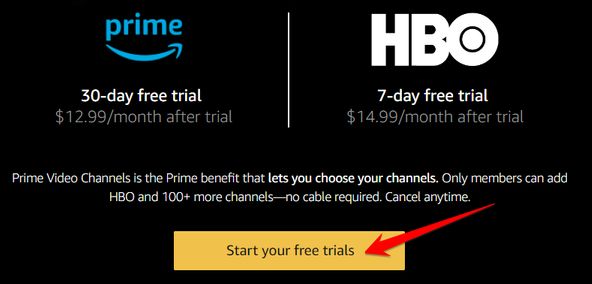 trang đăng ký của Amazon Prime Video