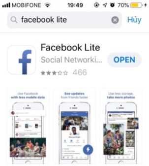 mở AppStore lên và tìm Facebook Lite để tải về