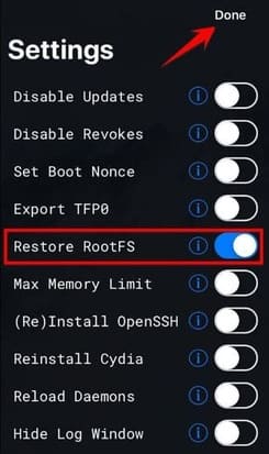 Restore RootFS unjailbreak