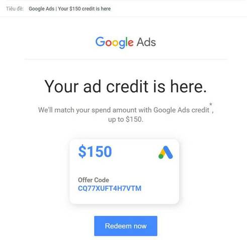 Instructions to receive a free 150$ Google Ads Coupon to run ads