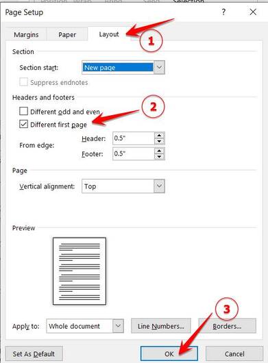   Remove the first page numbered Word 2010/2013/2016/2019