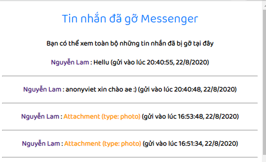 Xem lại tin nhắn đã bị gỡ trên Facebook với History Remove Messenger 13