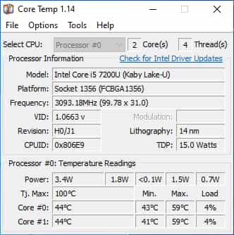 kiểm tra nhiệt độ CPU bằng core temp