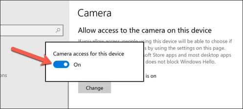 Allow access to the camera on this device