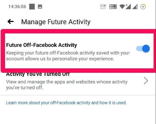 Future Off-Facebook Activity button off