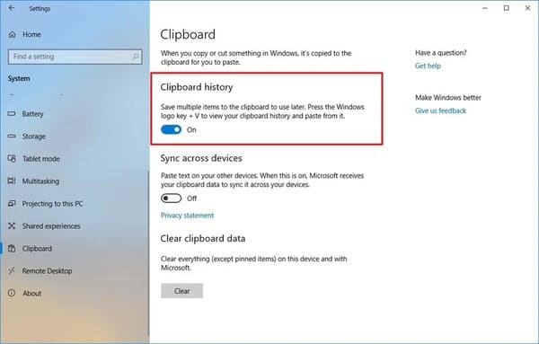Cách bật chế độ Clipboard Copy nhiều lần trên Windows 10