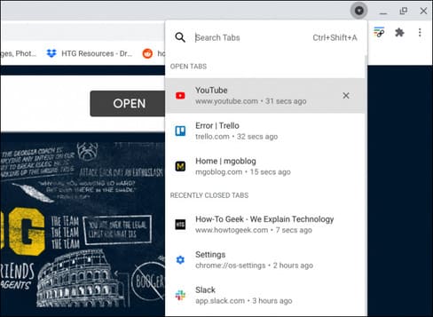 Tab Search trên Chrome OS sẽ hiển thị các tab đã đóng gần đây