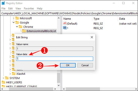 block extension installation by registry