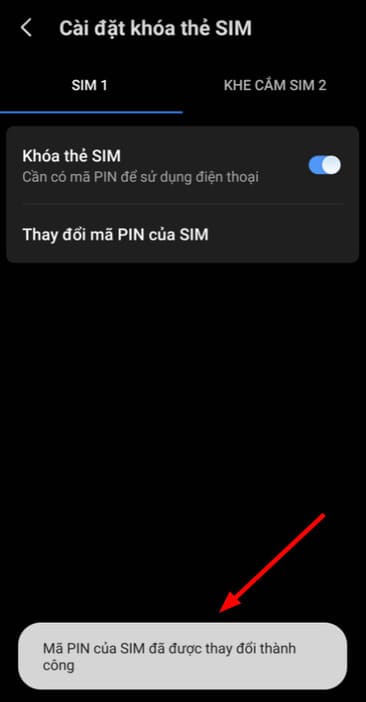 Mã PIN của SIM đã được thay đổi thành công